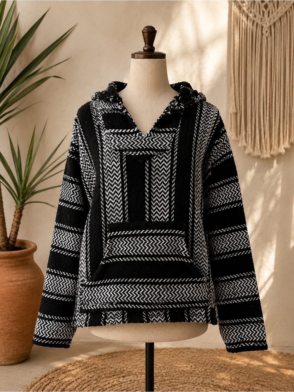 BAJA JOE -Baja Knit Pullover-Black & White Hooded
